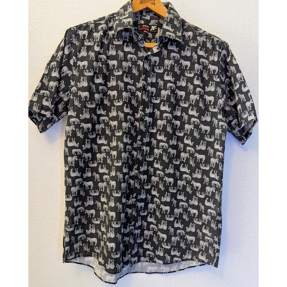 J Ferrar Mens Short Sleeve Button Zebra Shirt Size Large Black/White (714m) - Picture 1 of 3